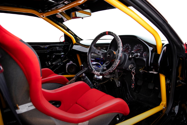 Interior of LB-SUPER SILHOUETTE COMPLETE WIDEBODY ER34 SKYLINE 2-DOOR 25GT TURBO.