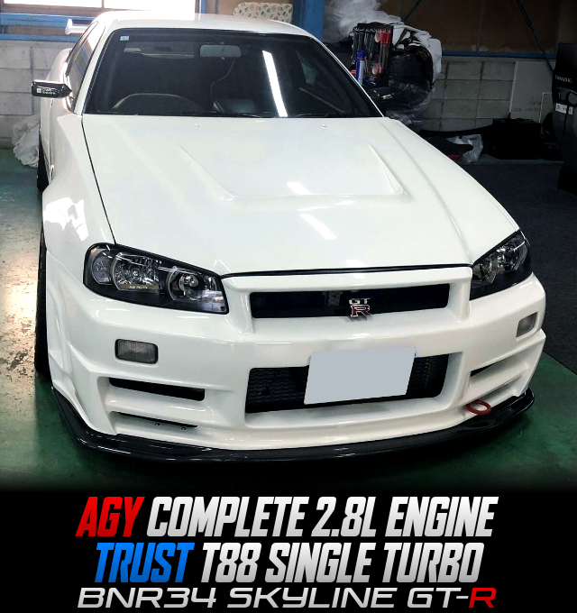 AGY COMPLETE 2.8L ENGINE with TRUST T88 SINGLE TURBO, in the BNR34 SKYLINE GT-R.