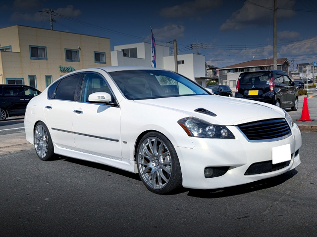 Front exterior of 1st Gen Y50 FUGA 350GT TYPE-S with 6-SPEED MANUAL CONVERSION.