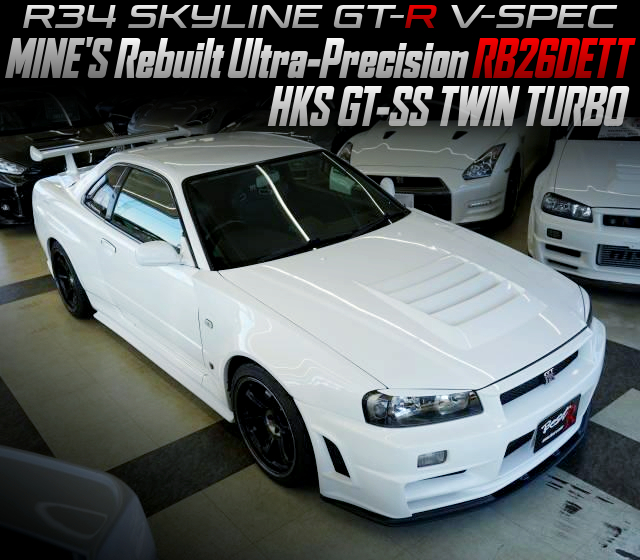 MINE'S Rebuilt Ultra-Precision RB26DETT, HKS GT-SS TWIN TURBO, in the R34 SKYLINE GT-R V-SPEC.