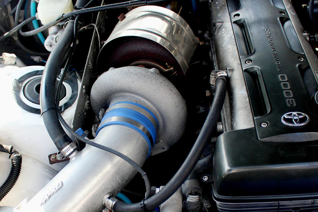 Big single turbo on 2JZ-GTE.