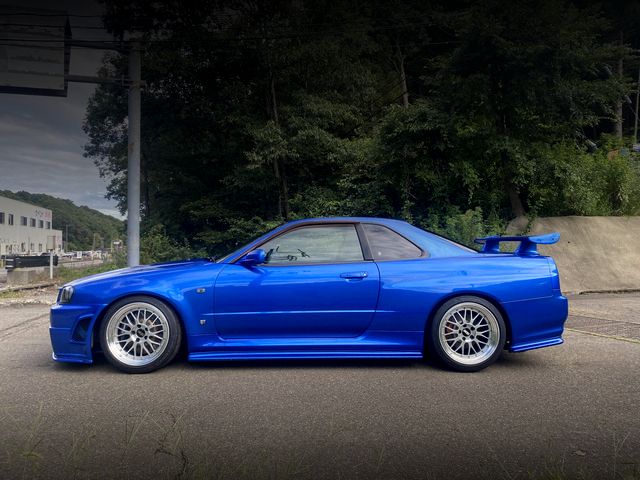 Side exterior of R34 SKYLINE GT-R V-SPEC.