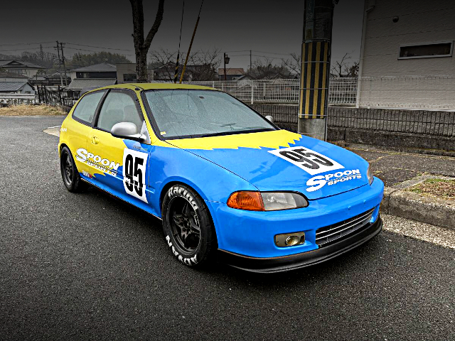 Front exterior of SPOON livery EG6 HONDA CIVIC.