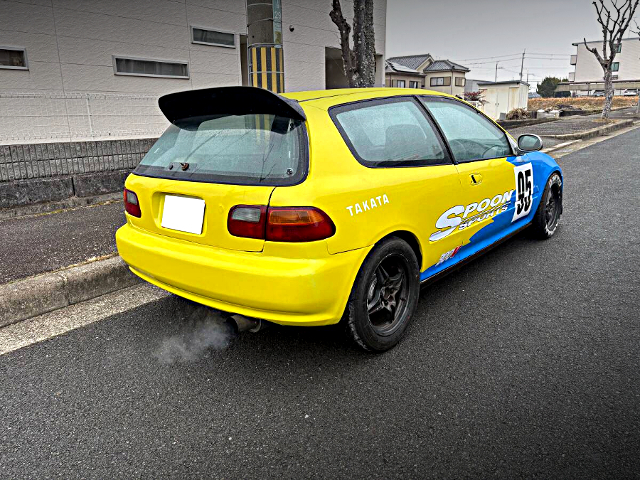 Rear exterior of SPOON livery EG6 HONDA CIVIC.