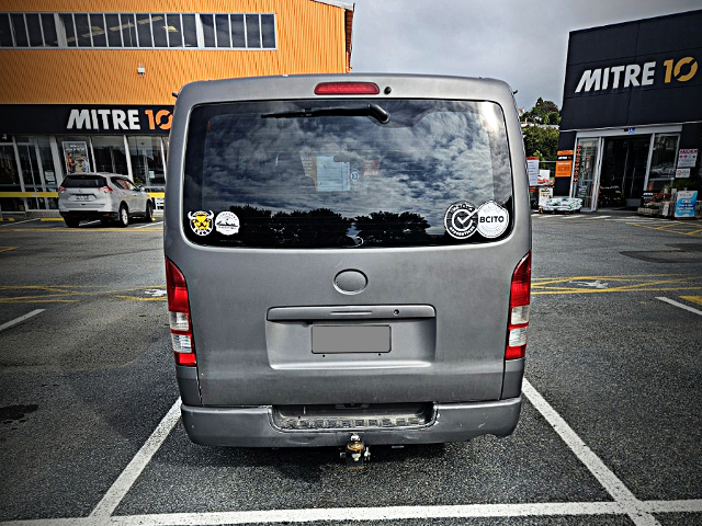 Rear exterior of 5th Gen TRH200V HIACE.
