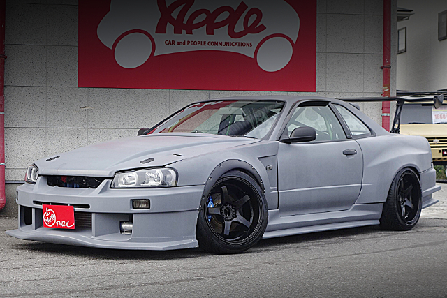 Front exterior of WIDEBODY ER34 SKYLINE 25GT TURBO.