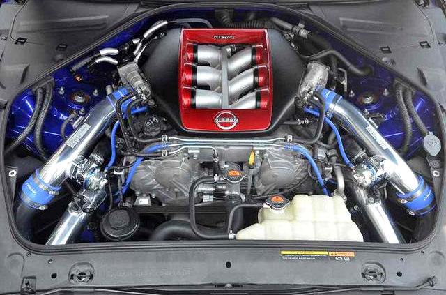 VR38DETT twin turbo engine.