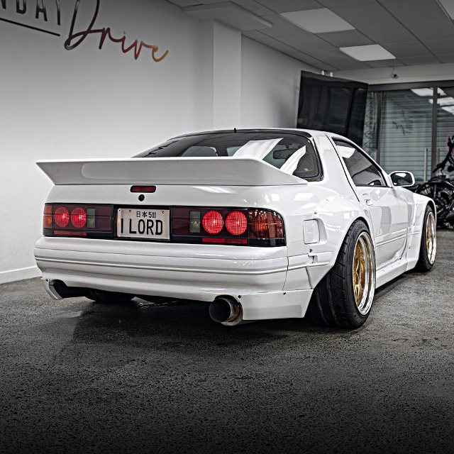 Rear exterior of PANDEM WIDEBODY FC3S RX-7.