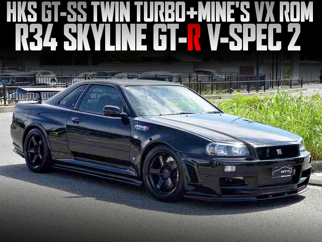 HKS GT-SS TWIN TURBO and MINE'S VX ROM in the R34 SKYLINE GT-R V-SPEC 2.