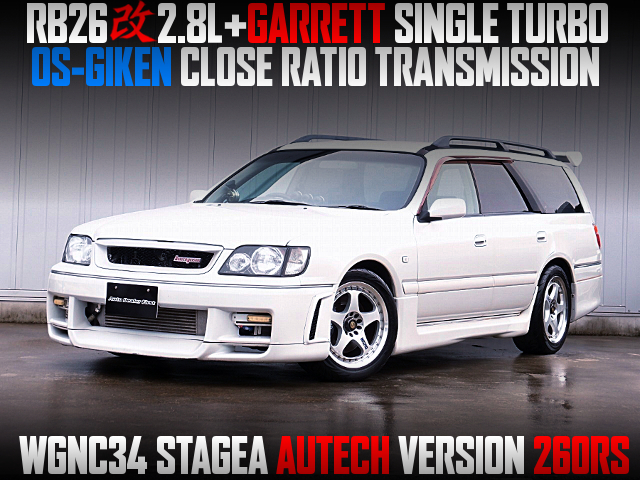 RB26 2.8L STROKER and GARRETT SINGLE TURBO, OS-GIKEN CLOSE RATIO TRANSMISSION, in the WGNC34 STAGEA AUTECH VERSION 260RS.