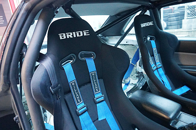 BRIDE seats and Roll Cage of ER34 SKYLINE 2-DOOR 25GT TURBO.