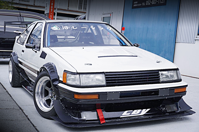 Front exterior of CBY WIDEBODY AE86 LEVIN GTV.