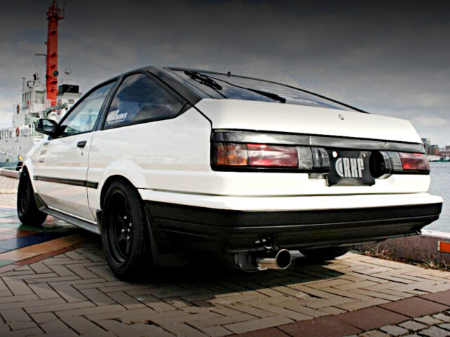 Rear exterior of RK FACTORY DEMO CAR AE86 SPRINTER TRUENO GTV.