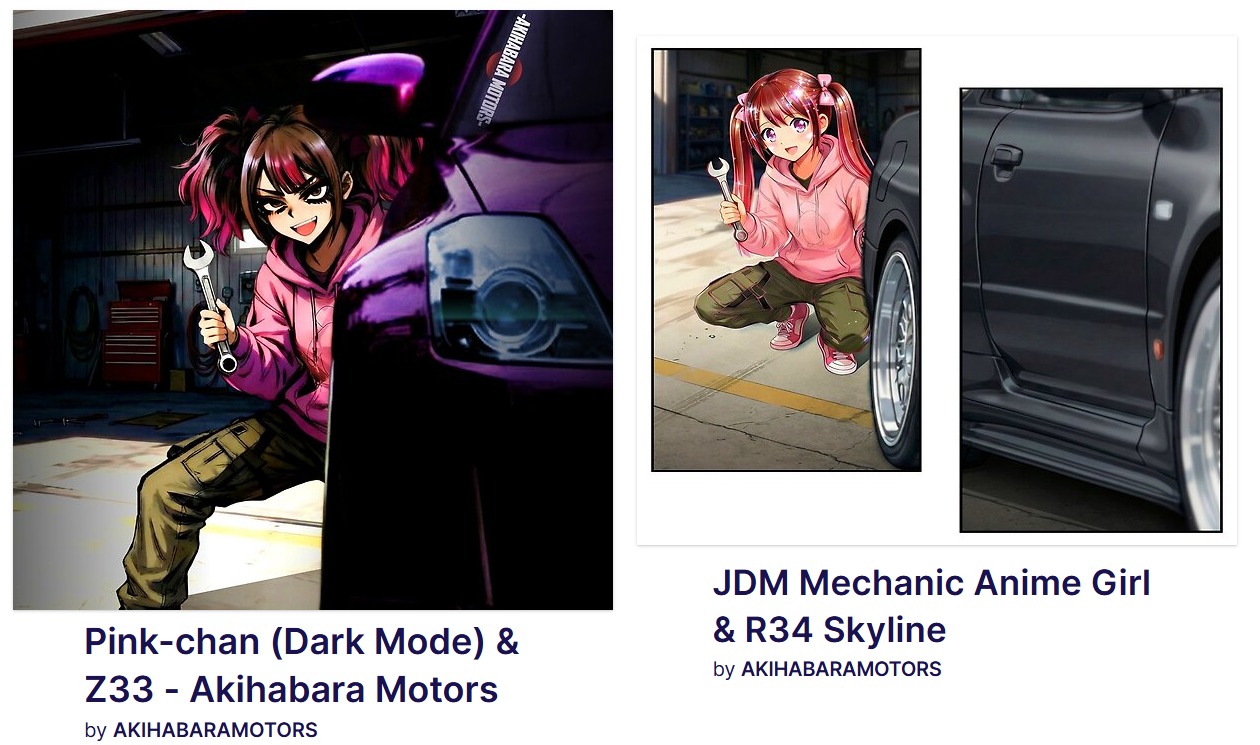 秋葉原自動車の顔、ピンクちゃん(ダーク/通常)とZ33 と R34