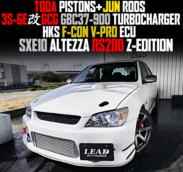 TODA PISTONS and JUN RODS installed 3S-GE engine, and GCG GBC37-900 TURBOCHARGER and HKS F-CON V-PRO ECU, in the SXE10 ALTEZZA RS200 Z-EDITION.