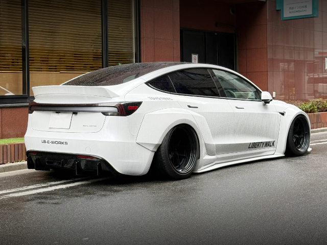 Rear exterior of LB-E-WORKS WIDEBODY Tesla Model 3 Long Range AWD.
