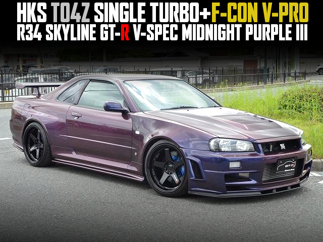 HKS TO4Z SINGLE TURBO+F-CON V-PRO in the R34 SKYLINE GT-R V-SPEC MIDNIGHT PURPLE III.