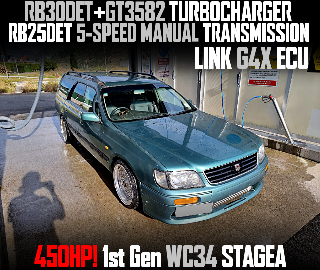 RB30DET+GT3582 TURBOCHARGER, RB25DET 5-SPEED MANUAL TRANSMISSION, LINK G4X ECU, in the 1st Gen WC34 STAGEA.