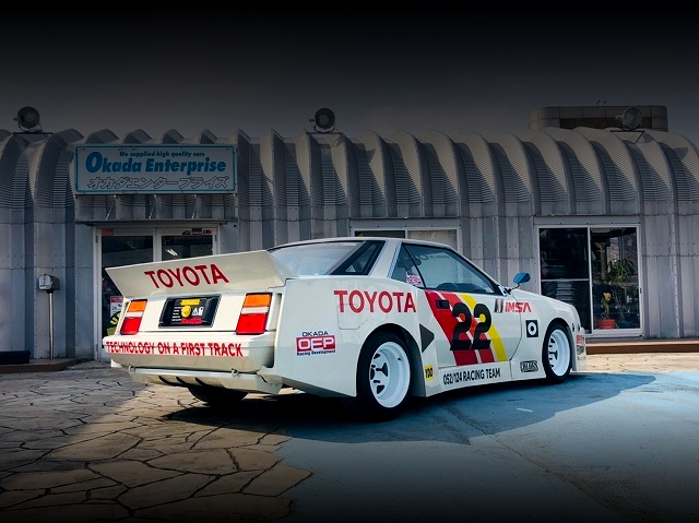 Rear exterior of 80s IMSA SILHOUETTO WIDEBODY ST140 CORONA 1800 EX SALOON.