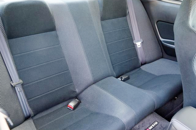 Backseat of R34 SKYLINE GT-R V-SPEC II.