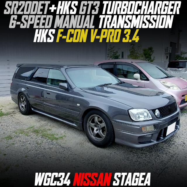 SR20DET+HKS GT3 TURBOCHARGER, 6-SPEED MANUAL TRANSMISSION, HKS F-CON V-PRO 3.4, in the WGC34 NISSAN STAGEA.