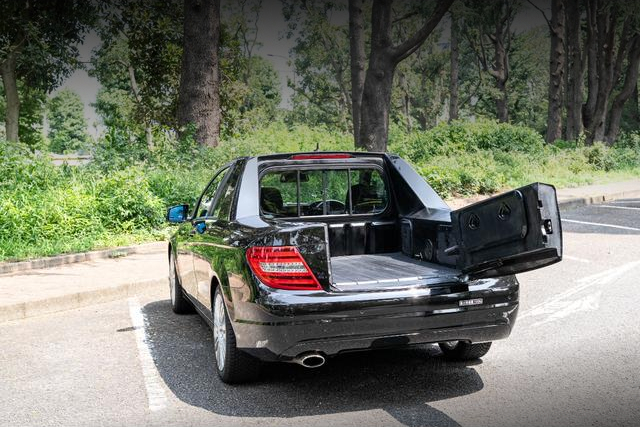 Rear Gate open of W204 Mercedes-Benz C200 BlueEFFICIENCY With PICKUP TRUCK CONVERSION.