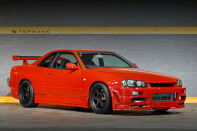 Front exterior of Active red ER34 SKYLINE 2-DOOR 25GT TURBO.