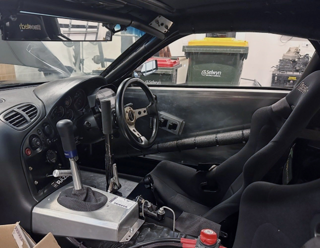 Interior of 650HP ROCKET BUNNY WIDEBODY FD3S MAZDA RX-7.