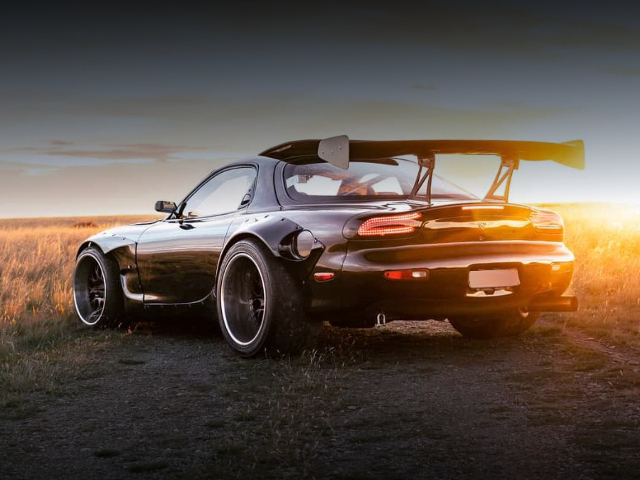 Rear exterior of 650HP ROCKET BUNNY WIDEBODY FD3S MAZDA RX-7.