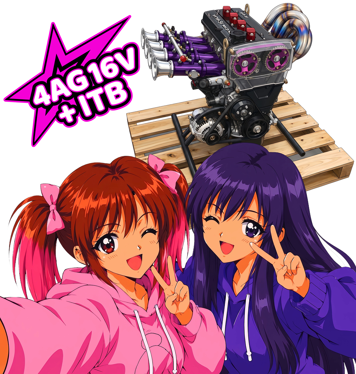 4AG 16V+4スロエンジン & 90sレトロアニメ風 PINKちゃん＆藍姉さん