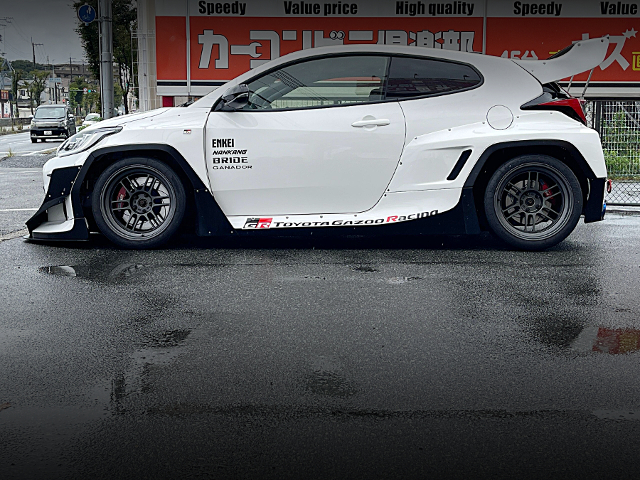 Side exterior of PANDEM WIDEBODY GXPA16 GR YARIS 1.6RZ HIGH PERFORMANCE FIRST EDITION.