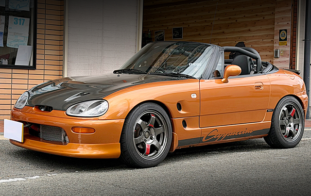 Front exterior of Timely Street Demo Car 120PS EA11R SUZUKI CAPPUCCINO.