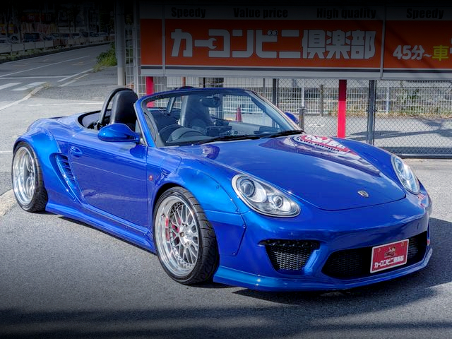 Front exterior of TRA-KYOTO PANDEM WIDEBODY 987 PORSCHE BOXSTER.