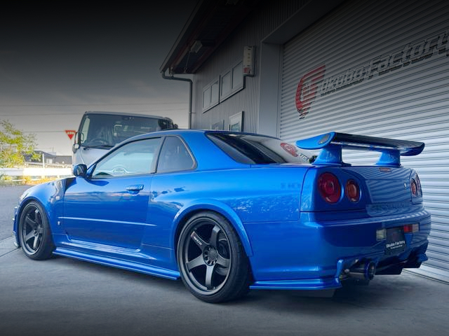 Rear exterior of OKUBO FACTORY WIDEBODY ER34 SKYLINE 2-DOOR 25GT TURBO.