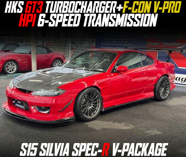 HKS GT3 TURBOCHARGER+F-CON V-PRO, HPI 6-SPEED TRANSMISSION, modified S15 SILVIA SPEC-R V-PACKAGE.